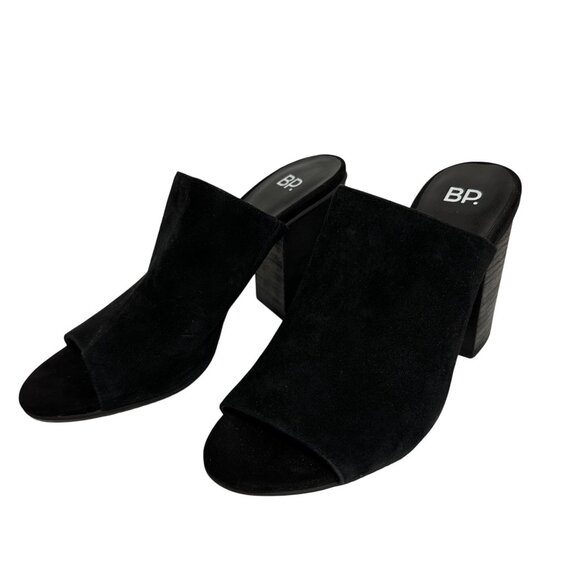 Nordstrom BP. Black Womens Suede Peep-Toe Block Heel Mules SZ 8.5M Slide Goth - Picture 4 of 11